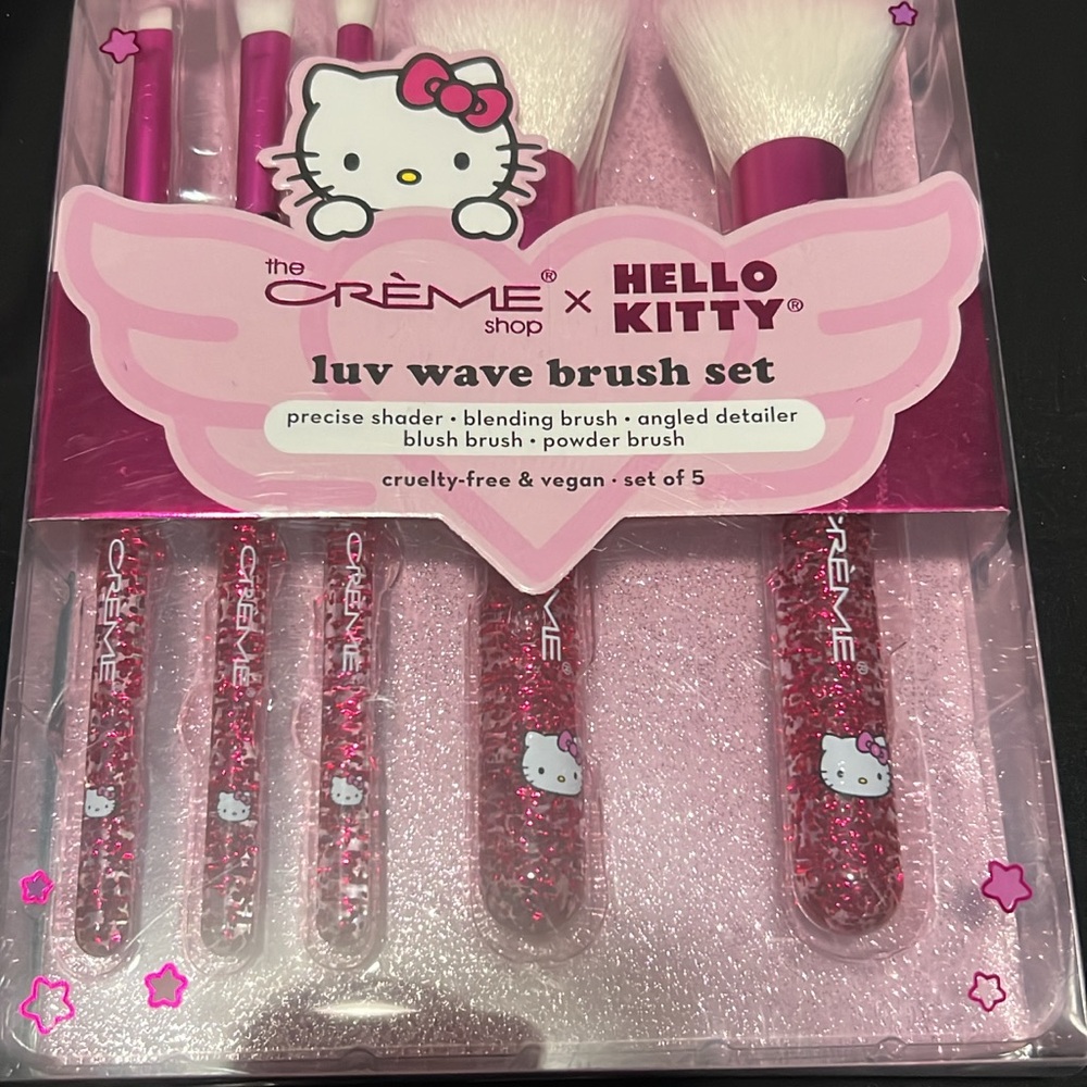 Hello Kitty Pink Makeup Brush Set with Glitter Accents